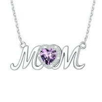 U7 925 Sterling Silver Birthstone Love Heart Mom Necklace, Lenght 18”