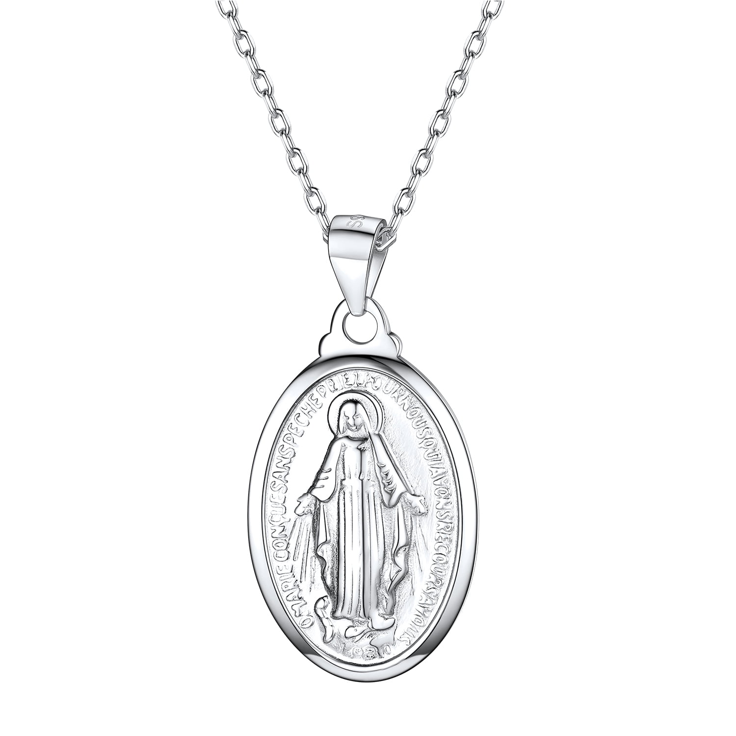 U7 925 Sterling Silver Tiny Virgin Mary Oval Pendant Rolo Chain Women ...