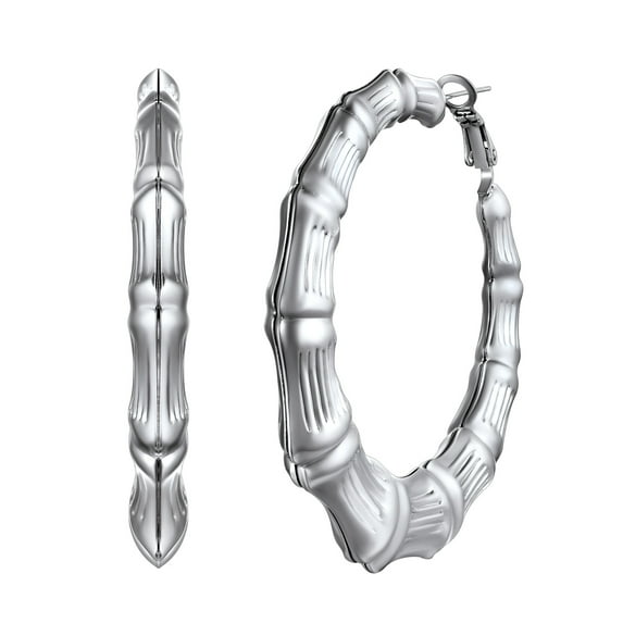 U7 Bamboo Earrings for Women Big Hollow Hoops Stainless Steel Hip Pop Earring Jewelry Gifts, 60mm diameter