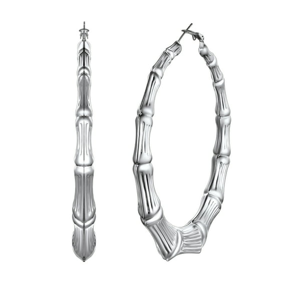U7 Bamboo Earrings for Women Hollow Large Hoops Earring Stainless Steel Fashion Jewelry Gifts for Birthday, 80mm diameter