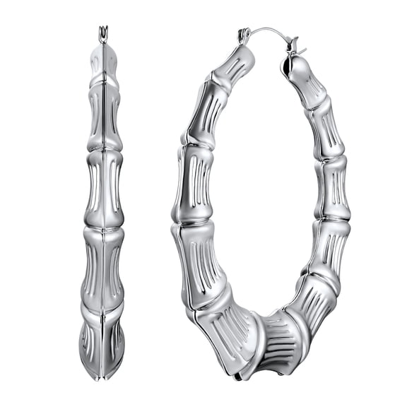 U7 Bamboo Hoop Earring Stainless Steel Large Hollow Hoop Earrings Party Jewelry for Women Birthday Christmas Gift, 70mm diameter