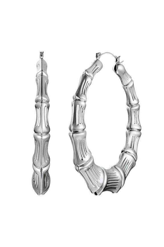 Bamboo Hoop Earring Stainless Steel Large Hollow Hoop Earrings Party Jewelry for Women Birthday Christmas Gift, 70mm diameter