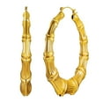 thumbnail image 1 of U7 Bamboo Women Earrings Gold Plated 70MM Boho Large Hollow Hoop Earrings for Party, 1 of 7