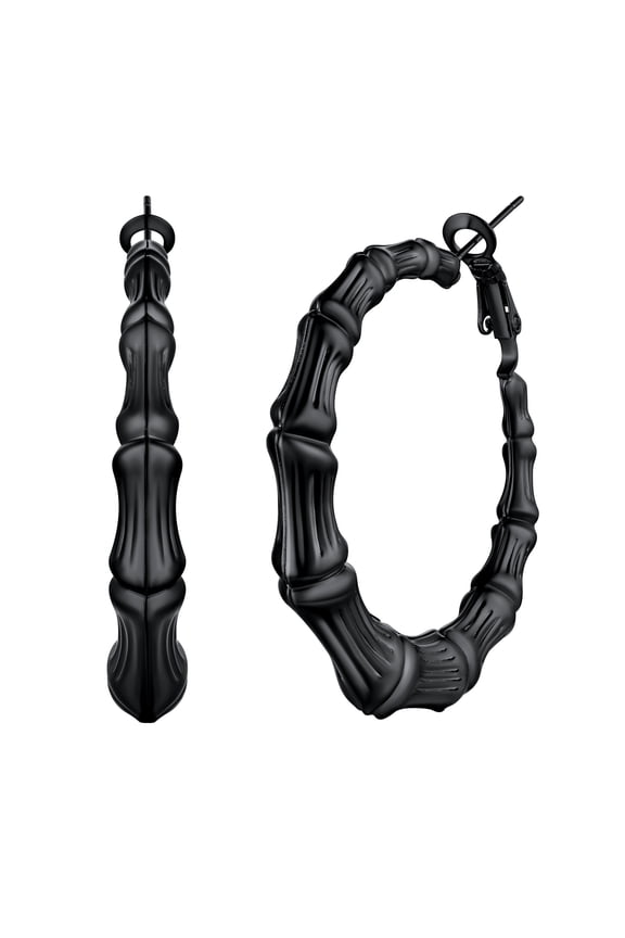 Big Hoops Bamboo Earring Cool Black Earrings for Women Stainless Steel 40mm Hoops, Christmas Jewelry