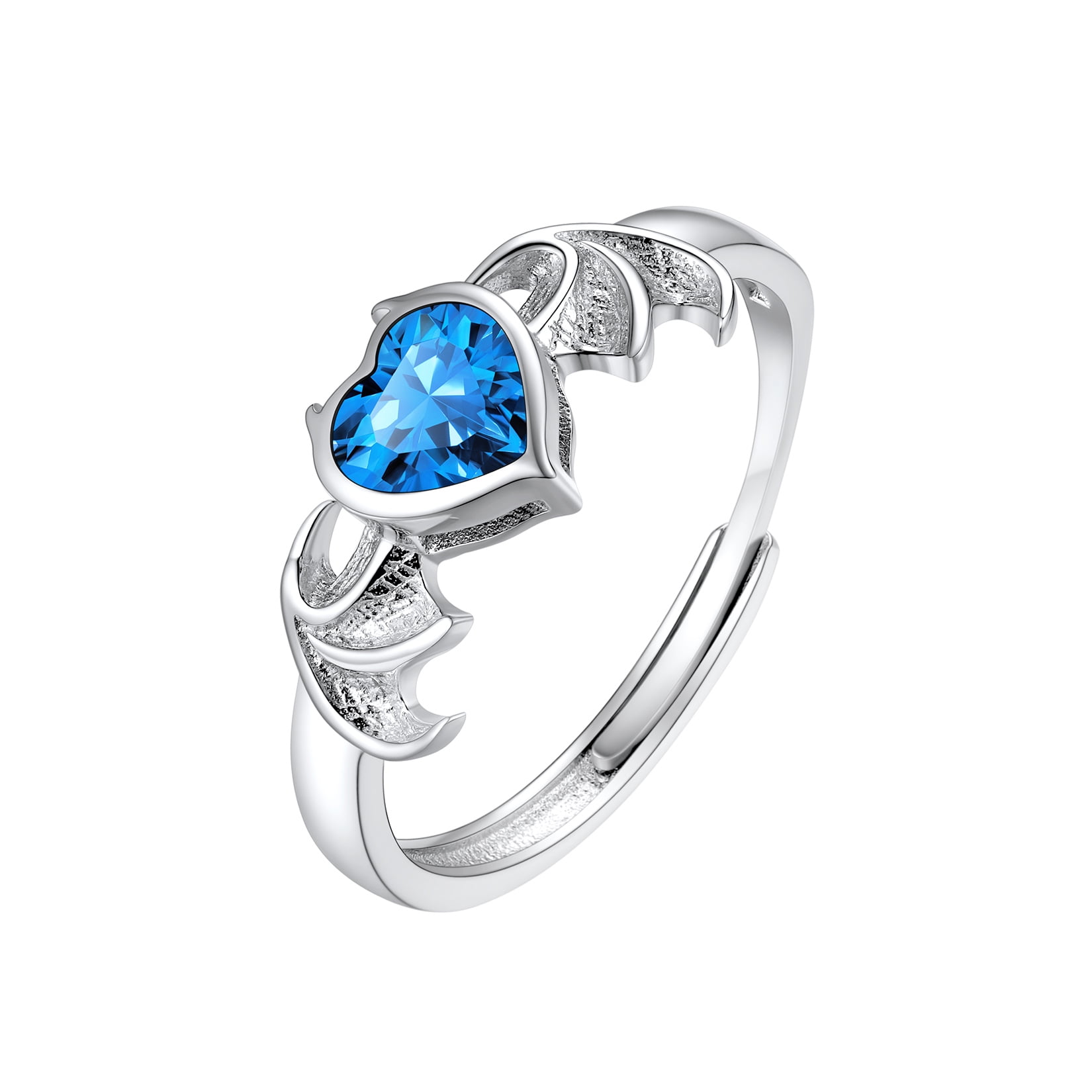 U7 Birthstone Heart Ring for Women Teen Gilrs 925 Sterling Silver Band ...