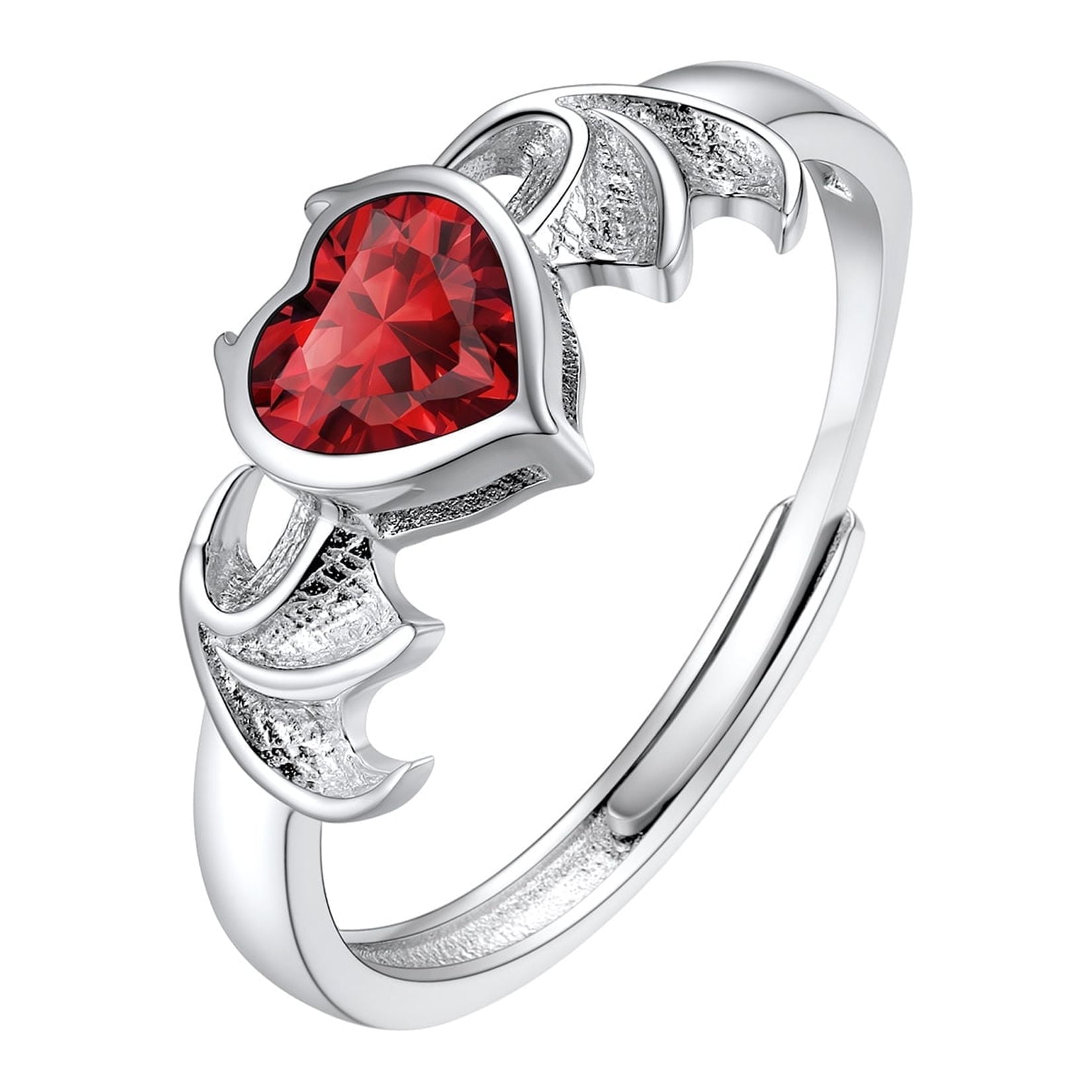 ★47bag ★ 925 Silver Lovemuu Gemstone Ring 664058 U7 January Birthstone Bat Wing Ring: S925 Silver, Garnet Red