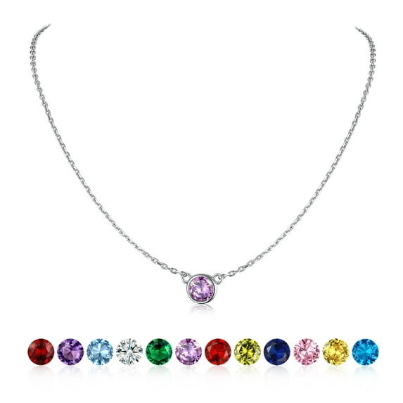 U7 Birthstone Necklace 925 Sterling Silver Choker Necklaces for Women Round Alexandrite June Gemstone Necklaces for Daughter Birthday Anniversary Gift