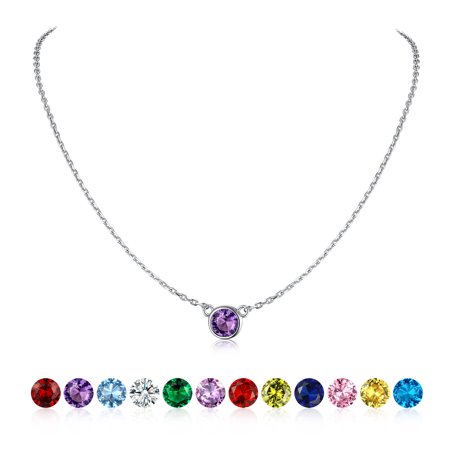 U7 Birthstone Necklace 925 Sterling Silver Choker Necklaces for Women Round Amethyst February Gemstone Necklaces for Daughter Birthday Anniversary Gift