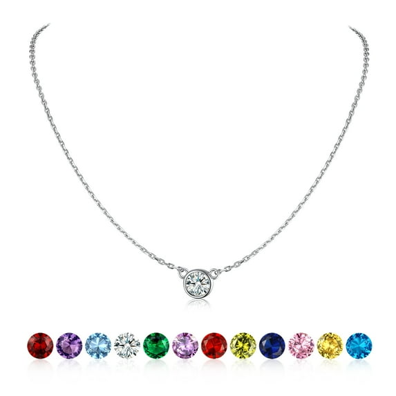 U7 Birthstone Necklace 925 Sterling Silver Choker Necklaces for Women Round Diamond April Gemstone Necklaces for Daughter Birthday Anniversary Gift