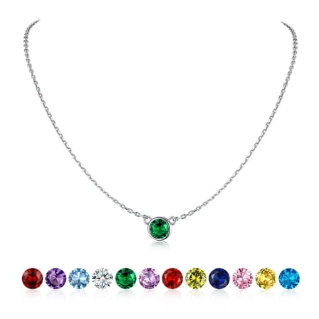 U7 Birthstone Necklace 925 Sterling Silver Choker Necklaces for Women Round Emerald May Gemstone Necklaces for Daughter Birthday Anniversary Gift