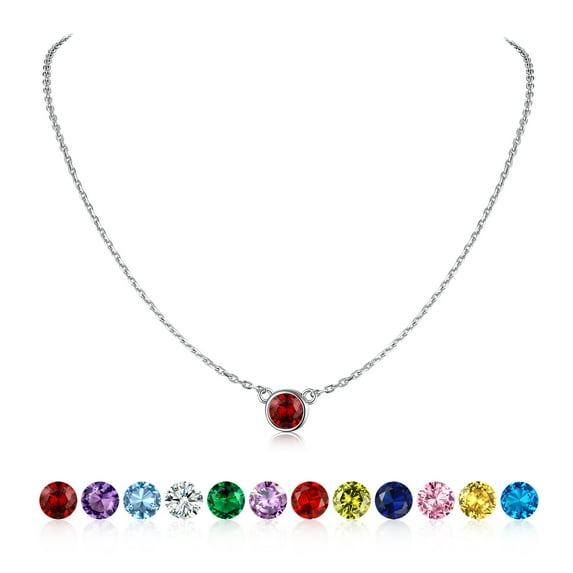 U7 Birthstone Necklace 925 Sterling Silver Choker Necklaces for Women Round Garnet January Gemstone Necklaces for Daughter Birthday Anniversary Gift