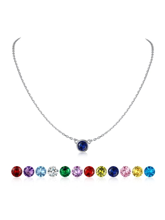 Birthstone Necklace 925 Sterling Silver Choker Necklaces for Women Round Sapphire September Gemstone Necklaces for Daughter Birthday Anniversary Gift