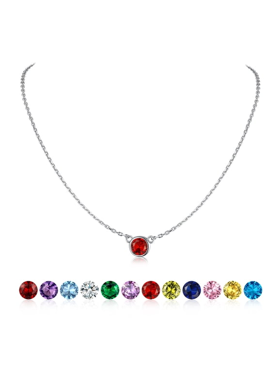 Birthstone Necklace 925 Sterling Silver Choker Necklaces for Women Round Ruby July Gemstone Necklaces for Daughter Birthday Anniversary Gift