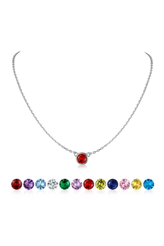 Birthstone Necklace 925 Sterling Silver Choker Necklaces for Women Round Ruby July Gemstone Necklaces for Daughter Birthday Anniversary Gift
