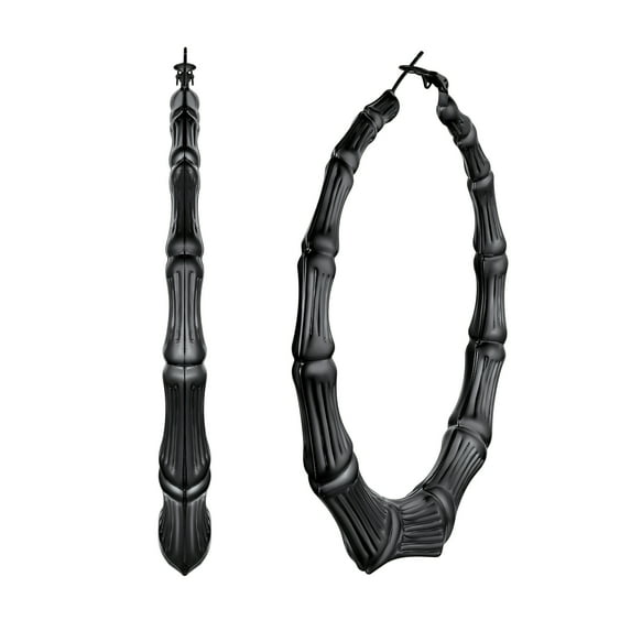 U7 Black Big Hoops Bamboo Earring 80mm Chunky Women's Earrings Stainless Steel Hoops Gift Christmas Jewelry