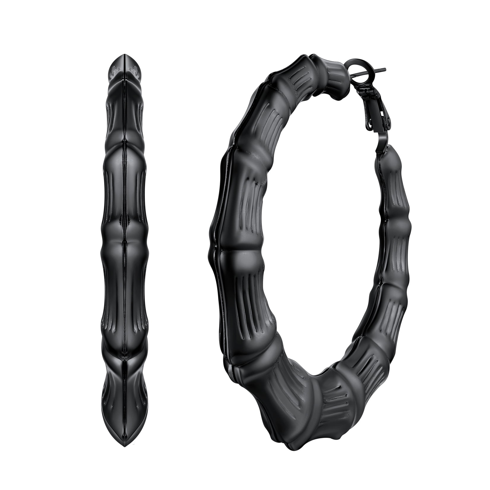 U7 Black Big Hoops Bamboo Earring Cool Women's Earrings 60mm Stainless Steel Hoops Christmas Jewelry