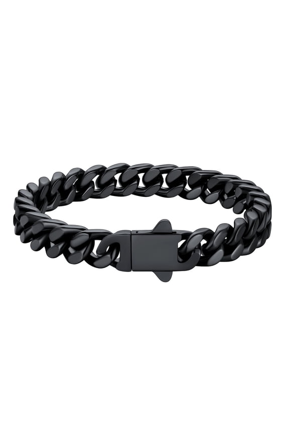 Black Miami Cuban Bracelet for Men 9mm Thick Charm Bracelet Chain Stainless Steel Birthday Valentines Jewelry Gift 8.3inch