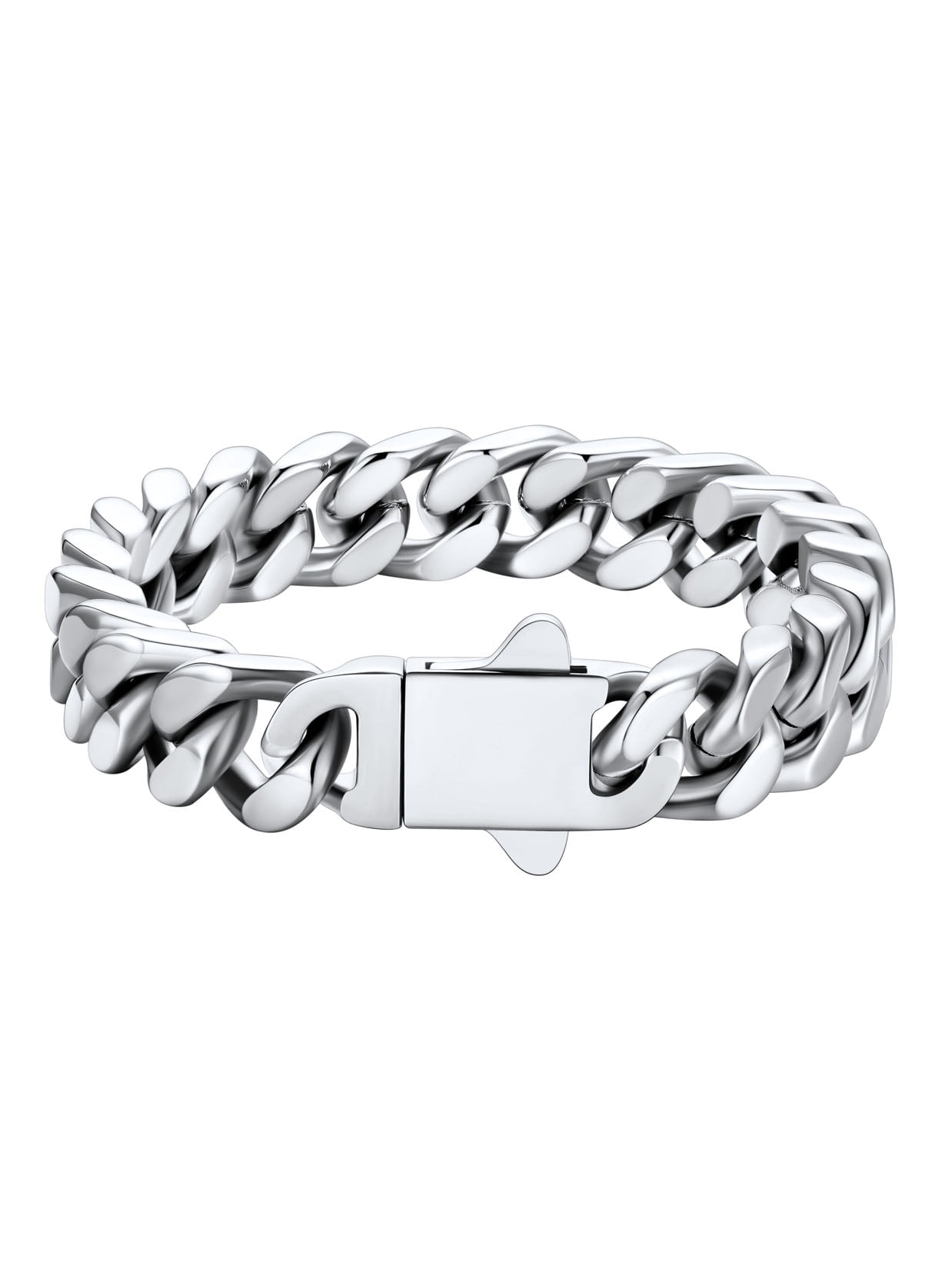 U7 Bracelet for Men Women 12mm Thick Silver Charm Bracelet Stainless Steel Miami Chain Bracelet Birthday Valentines Jewelry Gift 9inch