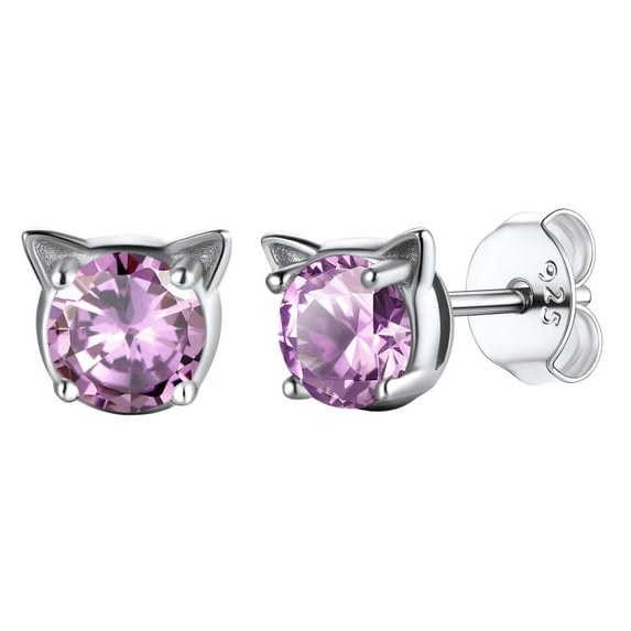 U7 Cat Stud Earrings for Women 925 Sterling Silver June Birthstone Crystal Alexandrite Earring Hypoallergenic Earrings Birthday Anniversary Jewelry Gift for Mom Daughter