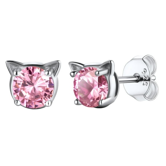 U7 Cat Stud Earrings for Women 925 Sterling Silver October Birthstone Crystal Tourmaline Earring Hypoallergenic Earrings Birthday Anniversary Jewelry Gift for Mom Daughter