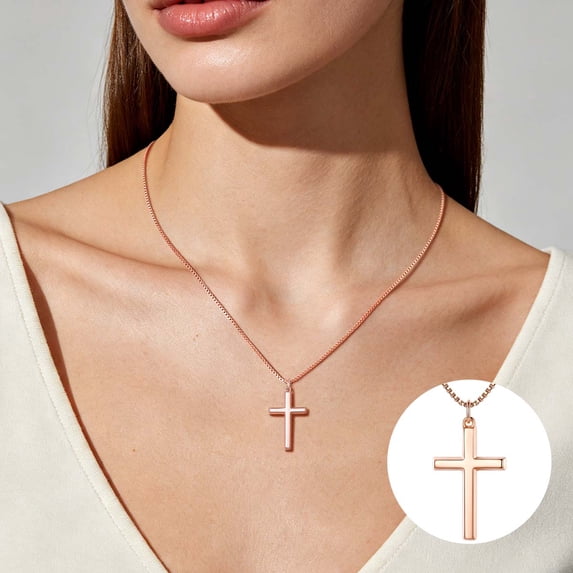 U7 Christian Cross Necklace for Women Rose Gold Plated Cross Pendant Necklace Religious Faith Jewelry Gift for Mom Daughter Wife, Baptism Communion,Size L