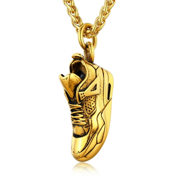 U7 Cool Sport Jewelry Stainless Steel Gold Plated Running Shoe Pendant Necklace for Son