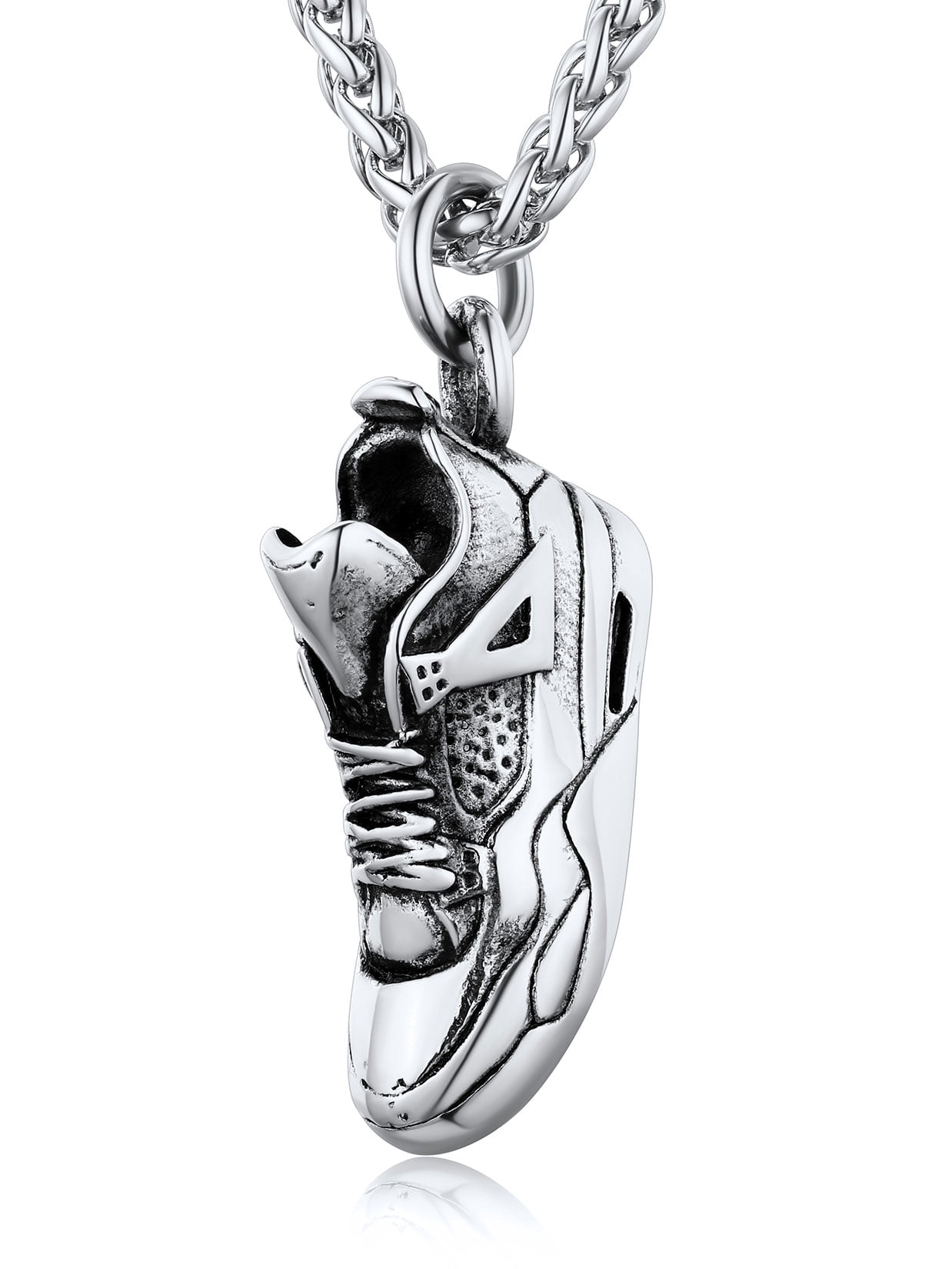 U7 Stainless Steel Silver Running Shoe Pendant Necklace with