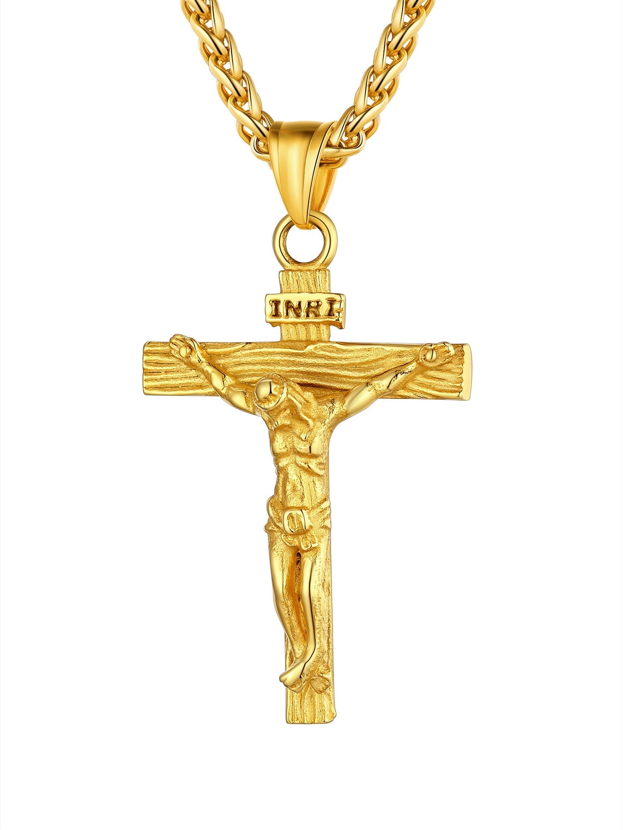 U7 Crucifix Jesus Cross Pendant Stainless Steel Men Chain Necklaces Religious Jewelry Gift for Christmas Party Gold Walmart