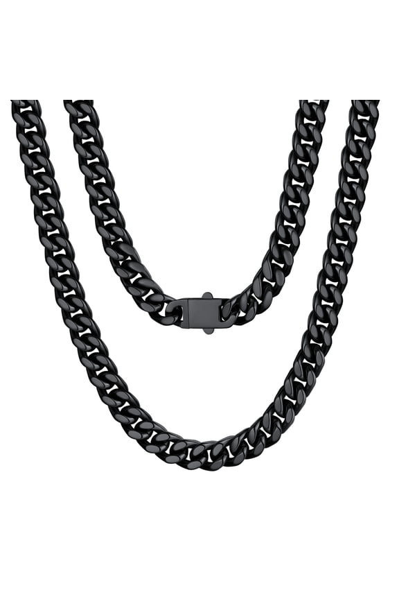 Cuban Chain Necklace for Mens Chunky Black Miami Curb Link 7mm 20inch Necklace Hip Pop Jewelry Gift