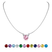 U7 Cute Cat Birthstone Necklace 925 Sterling Silver Choker Necklaces for Women Round Tourmaline October Gemstone Necklaces for DaughterBirthday Anniversary Gift