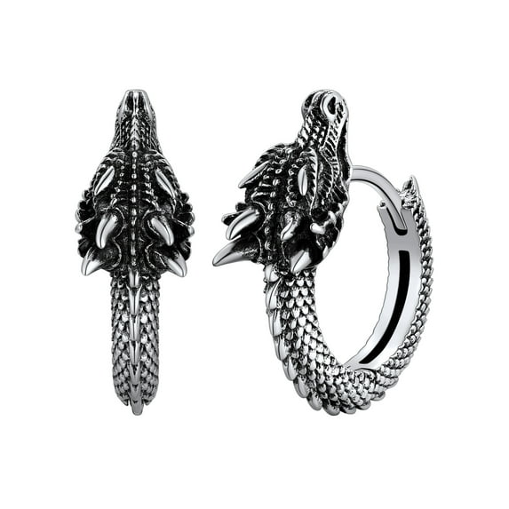 U7 Dragon Huggie Hoop Earrings for Men Women Sterling Silver Hypoallergenic S925 Punk Rock Earrings Jewelry Gift for Dad Boyfriend