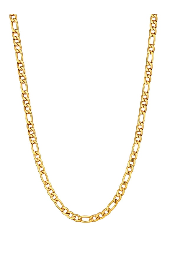 Figaro Chain Stainless Steel Necklace for Men Women 3MM 14K Gold Plated Chain 18 Inch for Birthday Gift