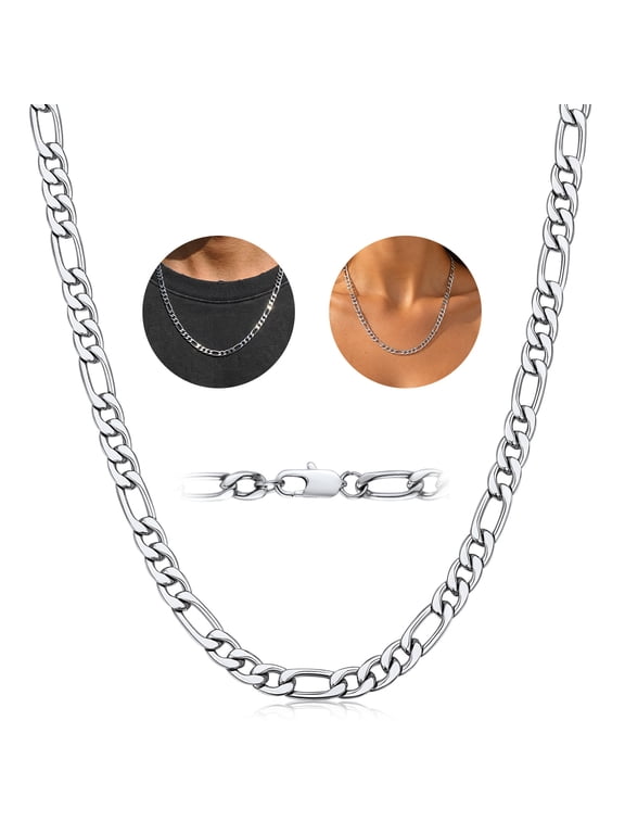 5MM Mens Silver Tone Figaro Chain Necklace 18 Inches Women Chain Jewelry Gift for Birthday Christmas Stuffers