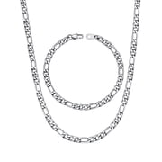 U7 Figaro Necklace for Men Silver Chain Bracelet Stainless Steel Jewelry Set 2-Piece in 5MM Width 16 Inch