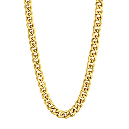U7 Chunky CubanNecklace for Men Gold Plated Curb Chain Stainless Steel Jewelry 9mm 18 Inch Fashion Gift for Son Husband