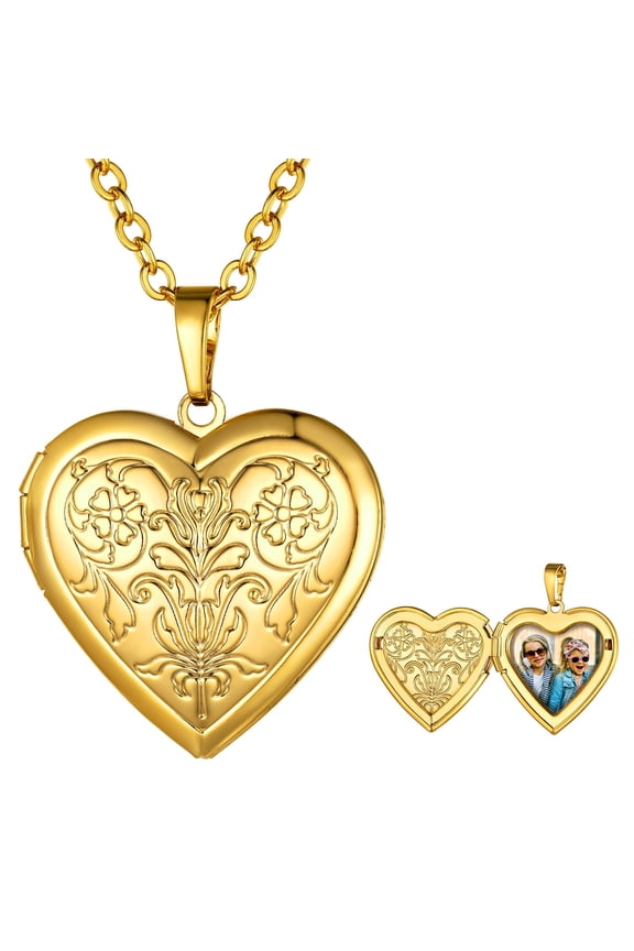 Gold Plated Flower Grain Pendant Heart Locket Necklace for Women Daughter Mother's Day Valentine Personalized Memorial Gift Custom Love Heart Necklaces