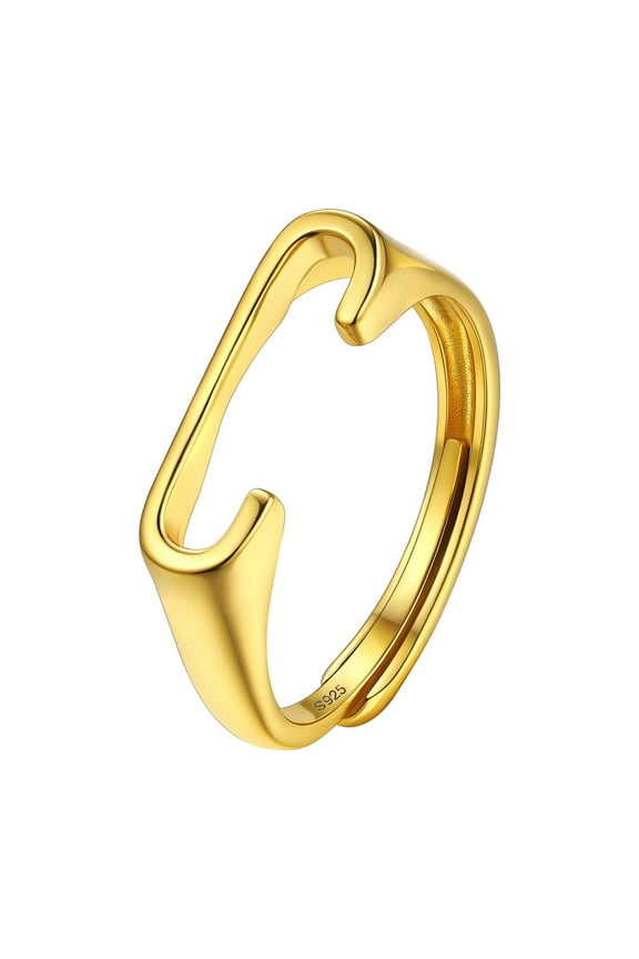 Initial Ring for Women Adjustable Rings 14K Gold Plated Dainty Sterling Silver Jewelry Birthday Gift Alphabet C