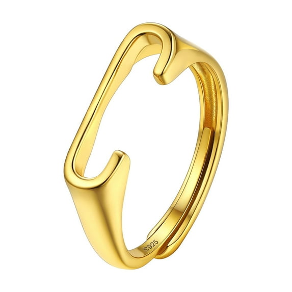 U7 Initial Ring for Women Adjustable Rings 14K Gold Plated Dainty Sterling Silver Jewelry Birthday Gift Alphabet C