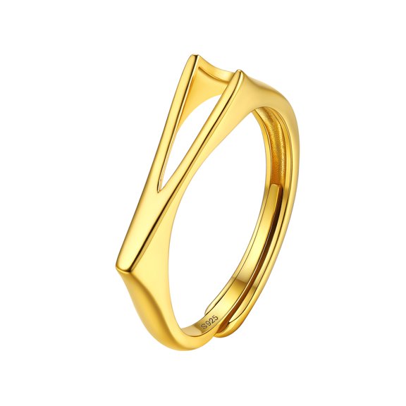 U7 Initial Ring for Women Adjustable Rings 14K Gold Plated Dainty Sterling Silver Jewelry Birthday Gift Alphabet V