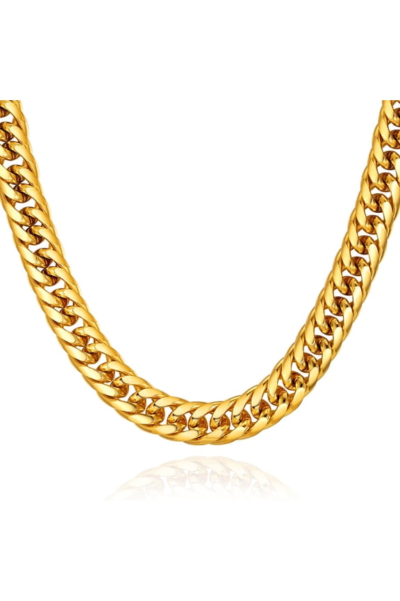 Gold Plated 12MM Cuban Link Chain for Men Women 18 Inch Thick Stainless Steel Franco Curb Necklace Pop Birthday Valentines Jewelry Gift for Him Son Husband
