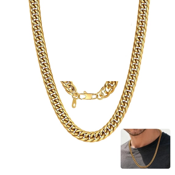 U7 Gold Plated 9MM Cuban Link Chain for Men Women 28 Inch Thick Stainless Steel Franco Curb Necklace Pop Birthday Father's Day Jewelry Gift for Him Son Husband