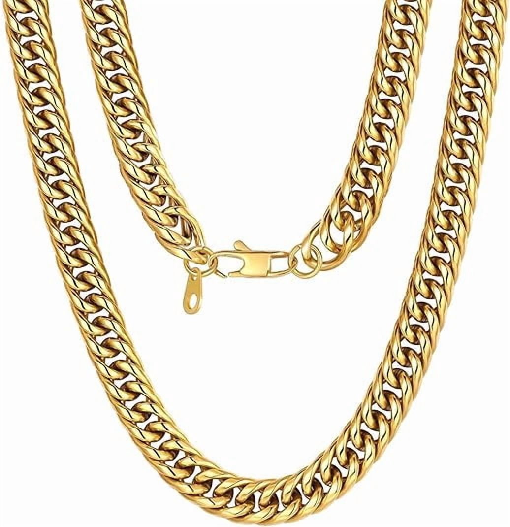 U7 Gold Plated 9MM Cuban Link Chain for Men Women 28 Inch Thick Stainless Steel Franco Curb Necklace Pop Birthday Father's Day Jewelry Gift for Him Son Husband
