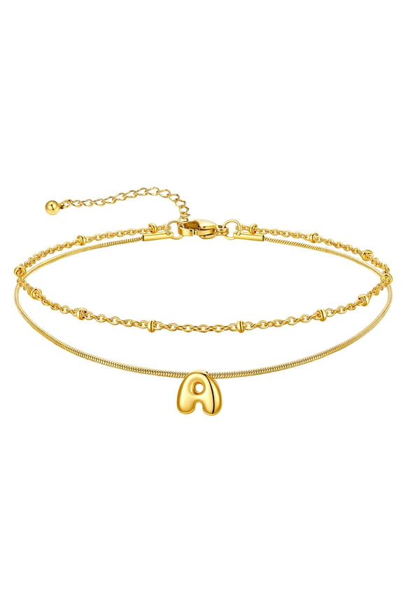 14K Gold Plated Ankle Bracelets for Women Layered Initial A Alphabet Anklets Adjustable Waterproof Summer Beach Foot Jewelry Gift for Mother's Day