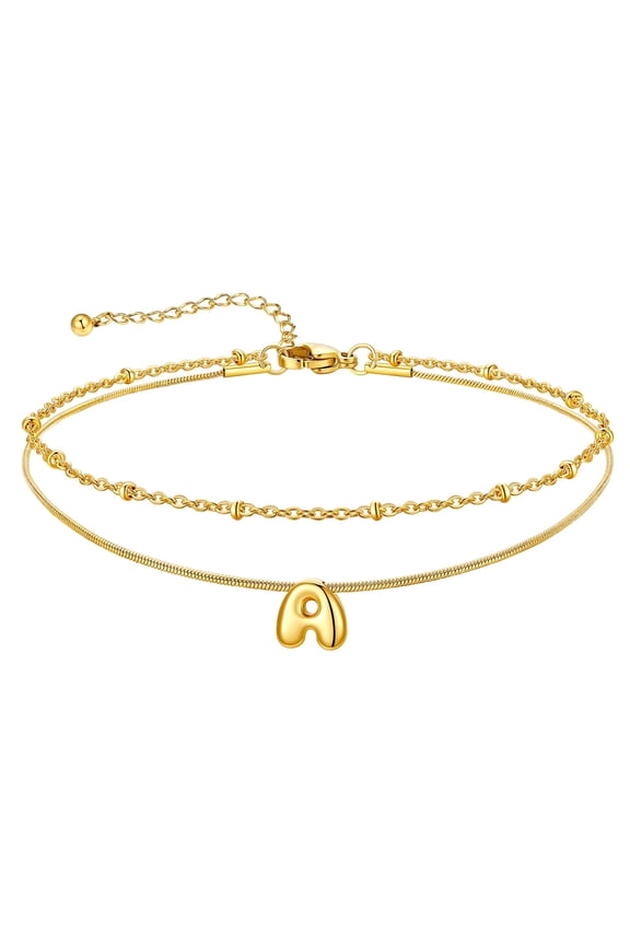 Gold Plated Ankle Bracelets for Women Layered Initial A Alphabet Anklets Adjustable Waterproof Summer Beach Foot Jewelry