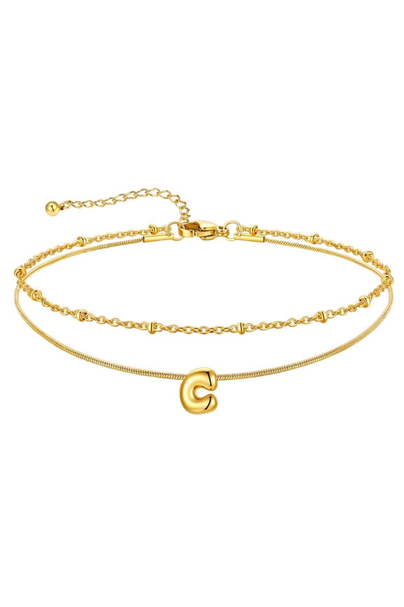 Gold Plated Ankle Bracelets for Women Layered Initial C Alphabet Anklets Adjustable Waterproof Summer Beach Foot Jewelry