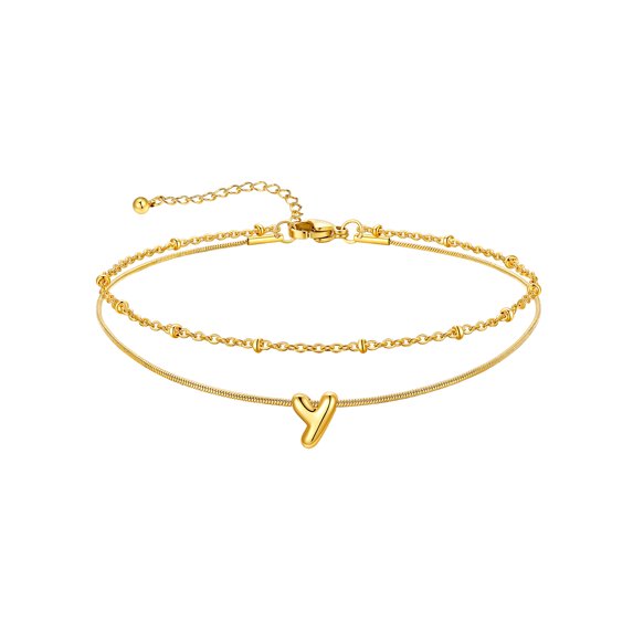 U7 14K Gold Plated Ankle Bracelets for Women Layered Initial Y Alphabet Anklets Adjustable Waterproof Summer Beach Foot Jewelry Gift for Mother's Day