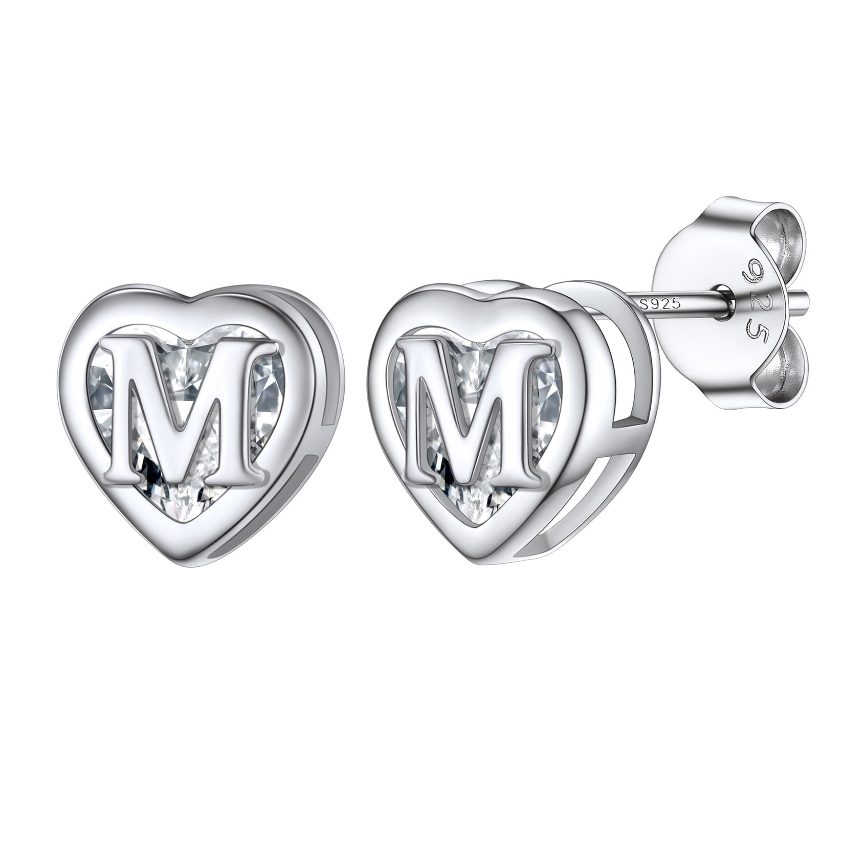 U7 Cute Heart Initial 'M' Stud Earrings 