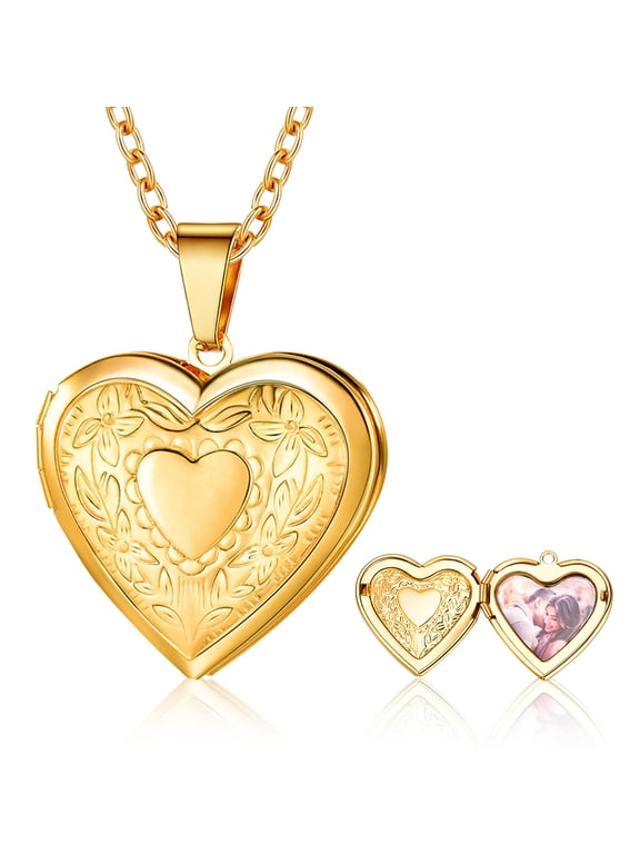 Custom Gold Plated Heart Shaped Locket Necklace for Women Personalized Memorial Photo Pendant Necklace Jewelry Gift for Mother's Day Christmas Stuffers