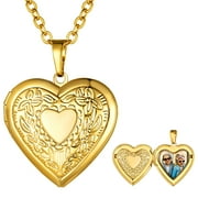 U7 Heart Shaped Gold Pendant Photo Locket Necklace for Women Girls Daughter Mother's Day Valentine Personalized Memorial Gift Custom Love Heart Necklaces