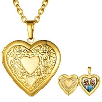 U7 Heart Shaped Pendant Photo Locket Necklace for Women Girls Daughter Mother's Day Valentine That Holds Pictures Photo Keep Someone Near to You Gold Jewelry